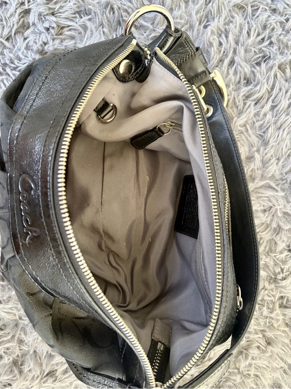 Coach Black Signature Crescent Shoulder Bag